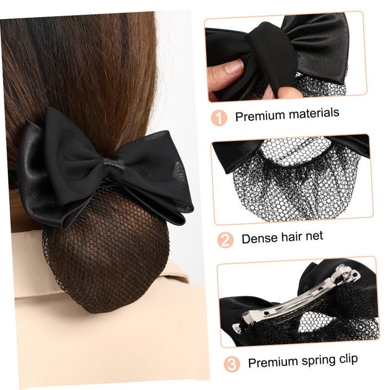Beaupretty 2 Pieces Hair Snood Net Barrette Mesh Clip Elastic Butterfly Bun Bow Headdress for Lady Women Dance Office (Black) - Image 4
